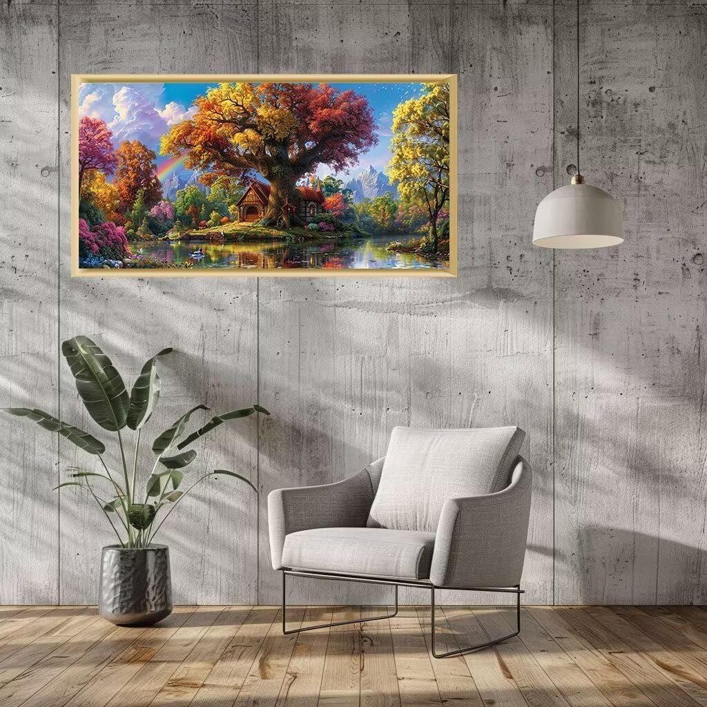 Malen Nach Zahlen Erwachsene Landschaft, DIY Paint by Numbers Baum Malen Nach Zahlen XXL 60x120 cm mit Pinseln und Acrylfarben Handgemalt Ölgemälde Leinwand Set für Home Decor, Ohne Rahmen Y6-227