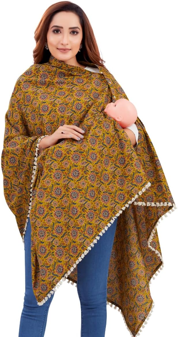 Nursing Cover for Breastfeeding Multi Use Poncho Style Scarf with Buttons, Cotton Feeding Elegant Apron Breathable for Pre & Post Pregnancy