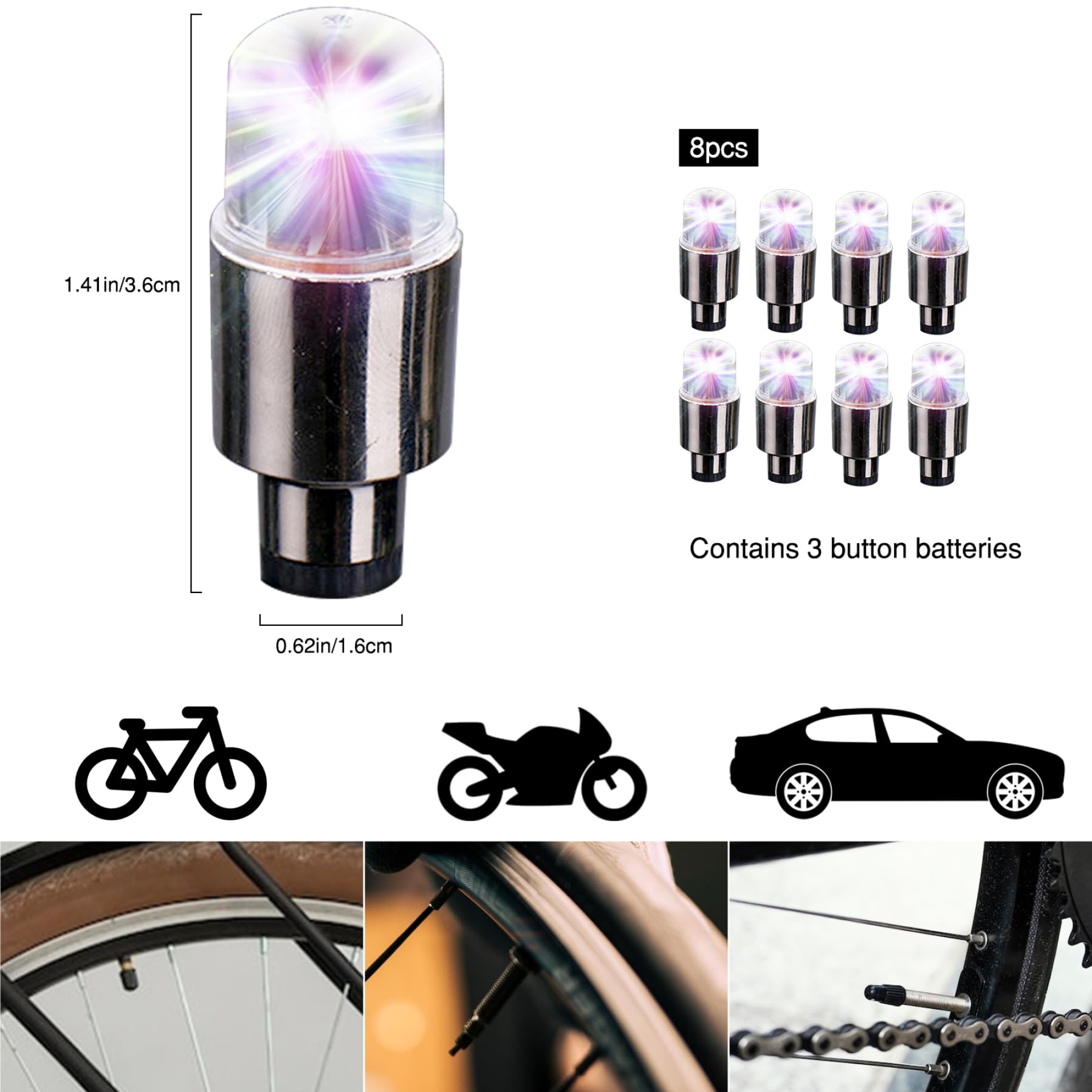 Luci per Ruote per Bici da 8 Pezzi, luci per Pneumatici per Bici Impermeabili di Sicurezza, Raggio per Bicicletta Flash ad Alta Trasmissione Luminosa per Auto da per Uomo e Donna