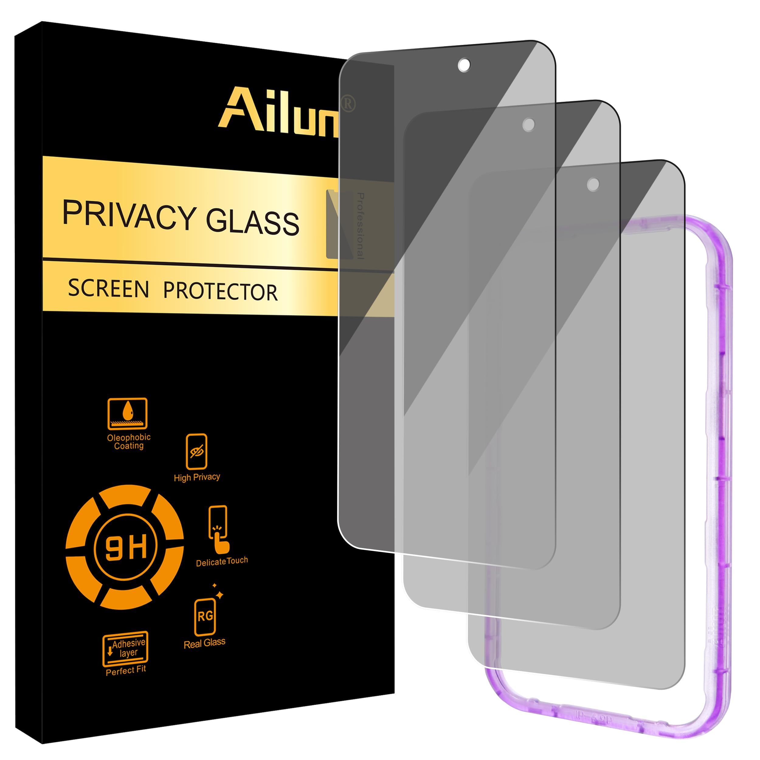 Photo 1 of *Damaged box* Ailun 3 Pack for iPhone 17 Pro Max Privacy Screen Protector [6.9 inch] with installation frame, Anti Spy Private Tempered Glass Anti-Scratch Case Friendly