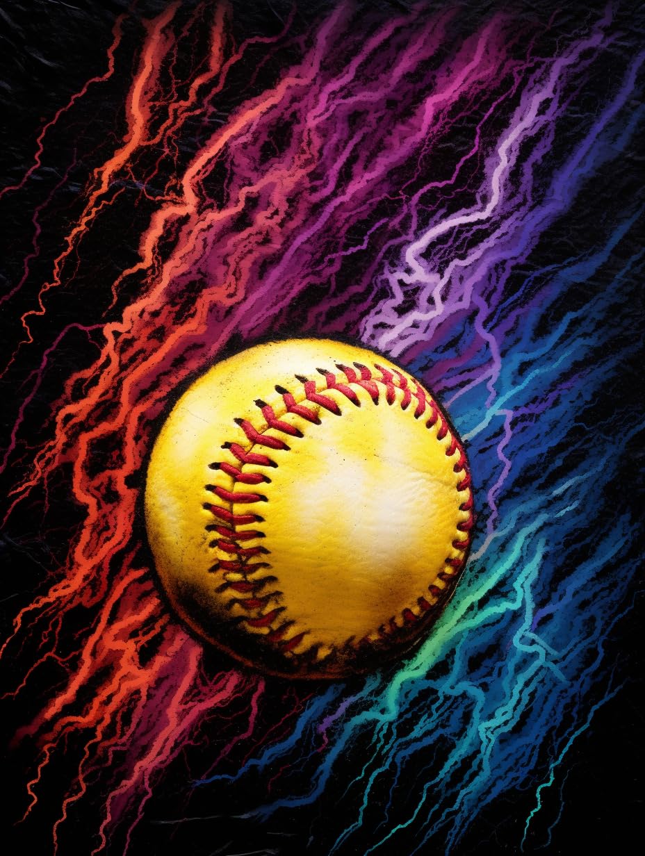 Generic Softball with Lightning Baseball DIY Diamond Art Painting for Adults Round Full Drill DIY Paint by Diamond Number Kits for Beginners Gems