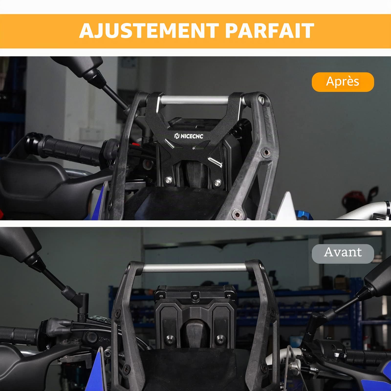 NICECNC Stabilisateur de Tableau de Bord Noir Anti-secousses Compatible with Yamaha Tenere 700 XTZ700 2019-2024, ne Convient Pas aux écrans TFT numériques, Alliage d'aluminium