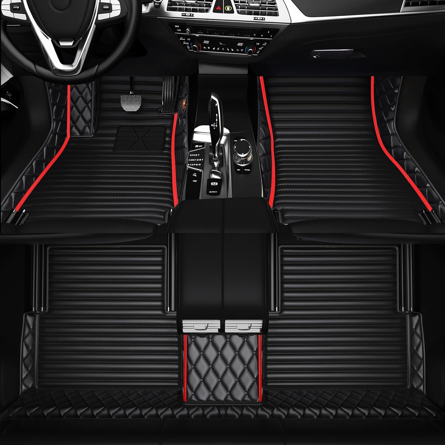 Customized Personalized car Floor MATS Luxury Full-Body car Floor mats are Suitable for 99% of Vehicle Models (Pickup Trucks/SUVs/sedans) and Offer Personalized Text Customization (Red1+1)