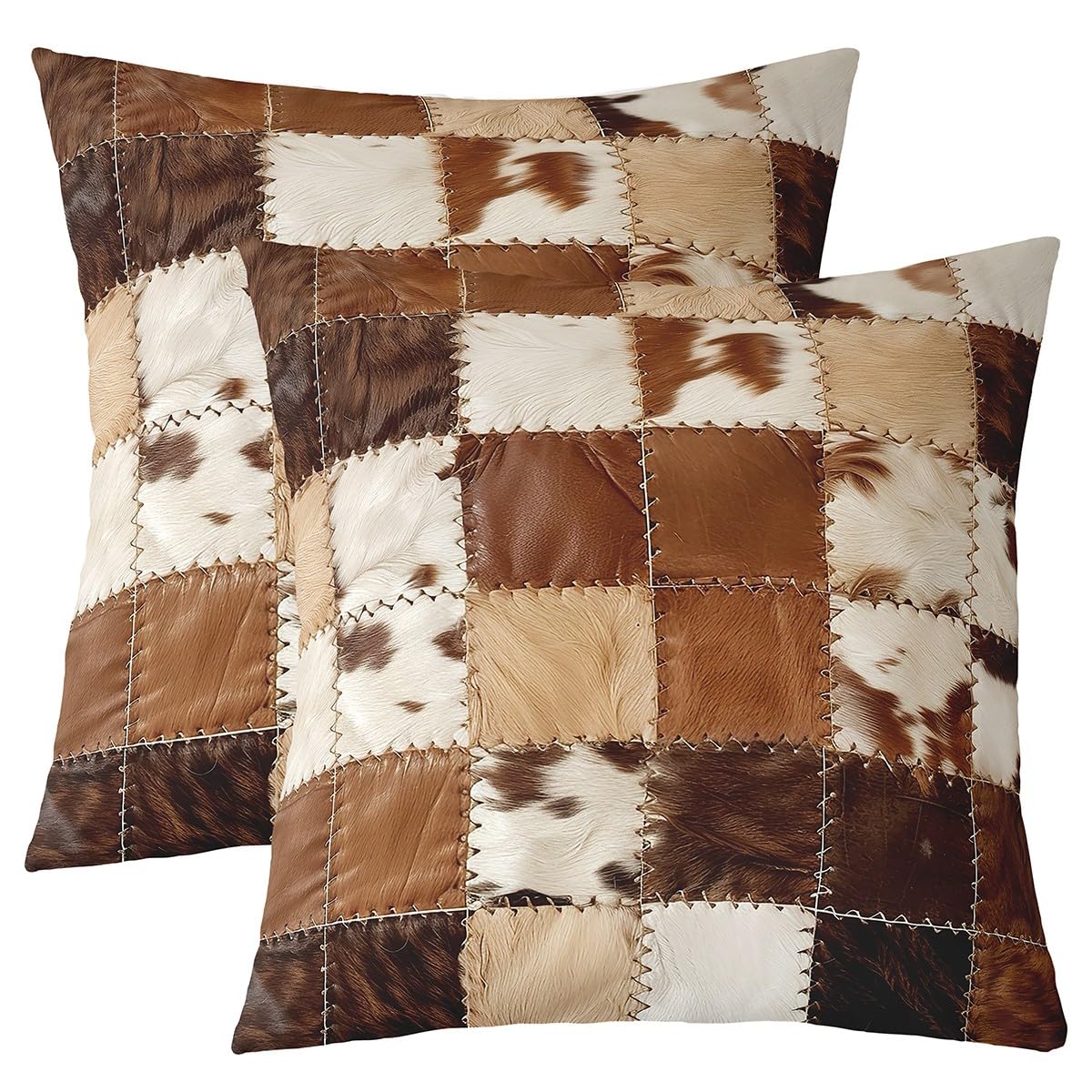 Housses de coussin décoratives peau de vache 40x40 cm lot de 2 Loussiesd patchwork canapé