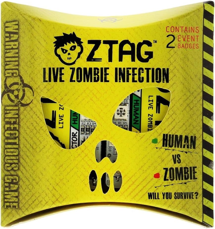 ZTag- A Live Action, Zombie Themed Game of NO Contact Tag- Interactive LED Smart Badges do The 'Tagging' - 2 Player Pack