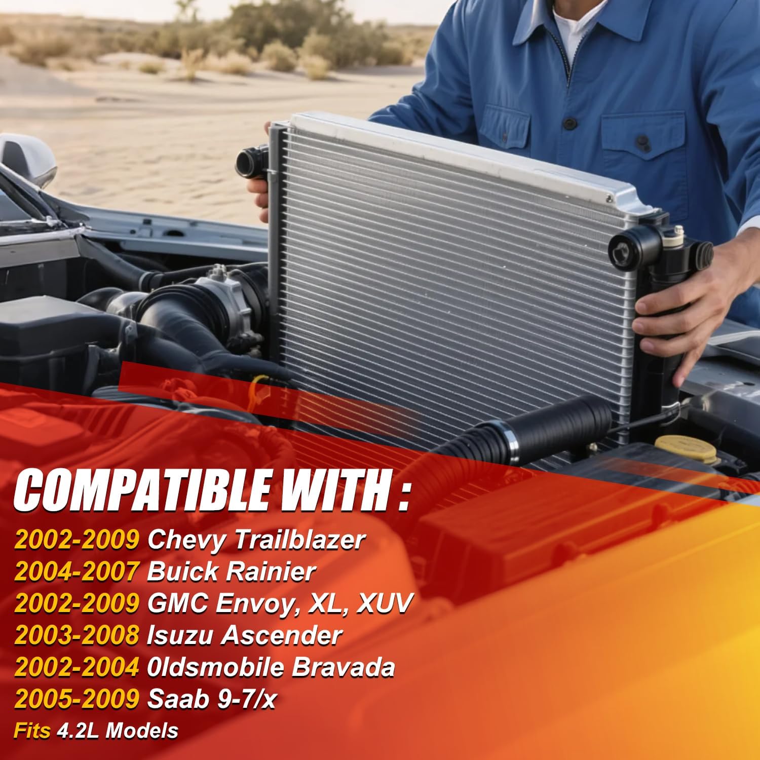 DPI-2458 Radiator Compatible with 2002-2009 Chevy Trailblazer/Buick Rainier/GMC Envoy XL XUV/Isuzu Ascender/Bravada/Saab 4.2L, Aluminum Core Factory Style Replacement Cooling Radiator