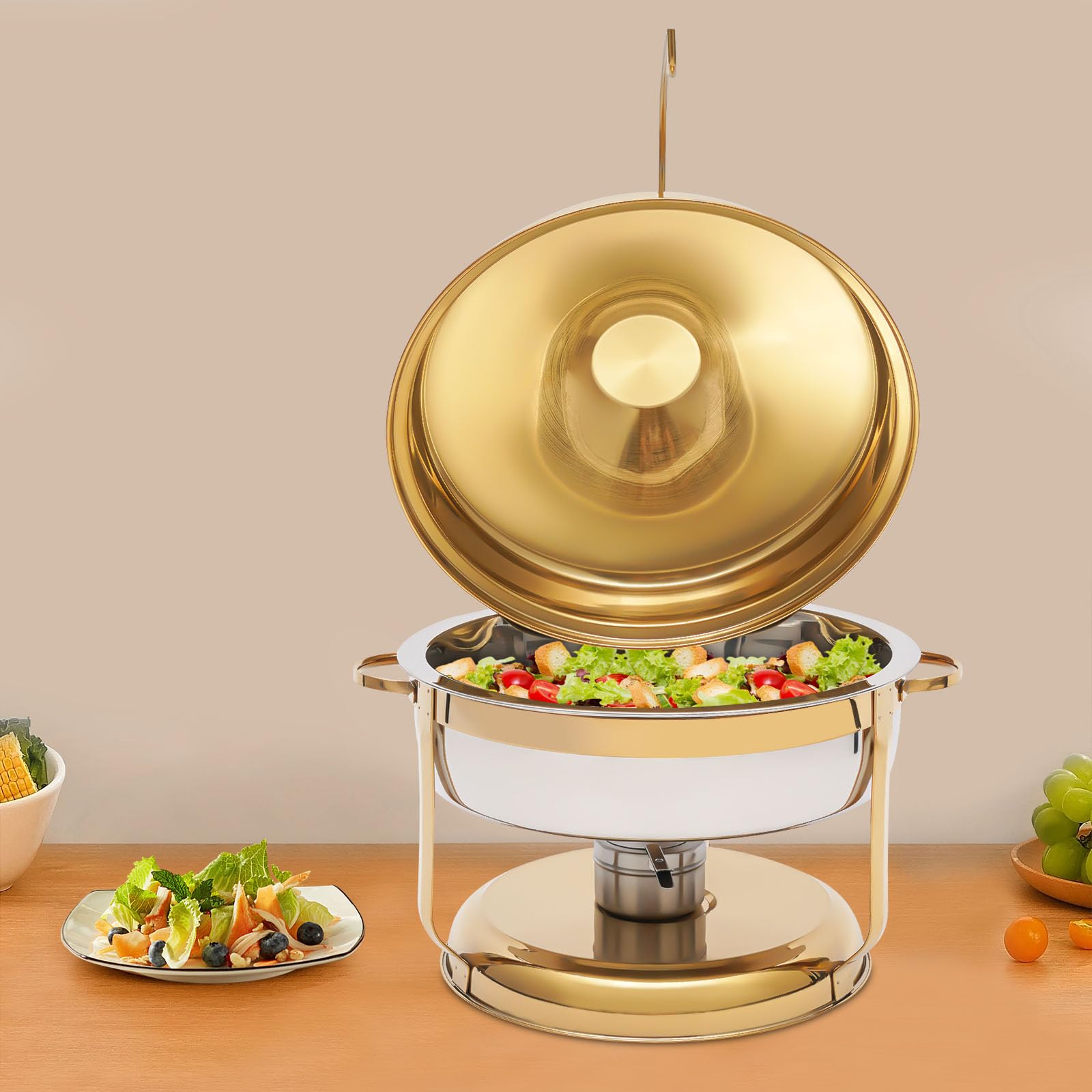 LYNICESHOP 9.5Qt Stainless Steel Chafing Dish Buffet Set, Round Buffet Chafer Servers and Food Warmers Chafing Dishes Buffet for Wedding Parties Banquet Catering Events (Gold)