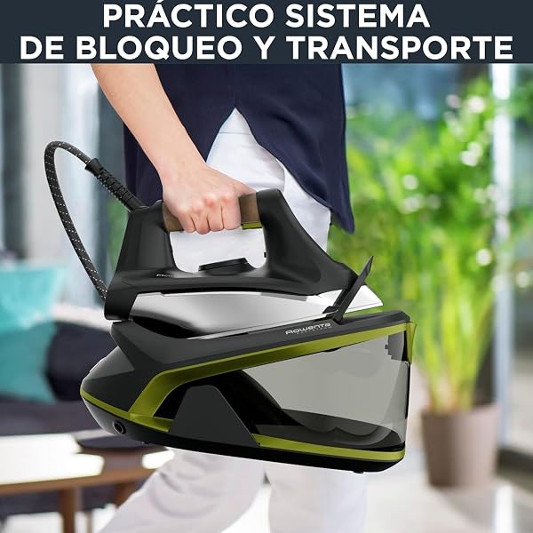 Rowenta Easy Steam - Centro de planchado, Alta presión 6 bares, Golpe de vapor 270 g/min, Vapor continuo 110 g/min, Suela Airglide con depósito de 1.4 L, Modo Eco, Negro/Verde, VR7360 - 5