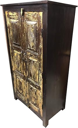 Mogul Interior Antique Cabinet Beautiful Dark Brown Armoire Two-Shelf Vintage Furniture