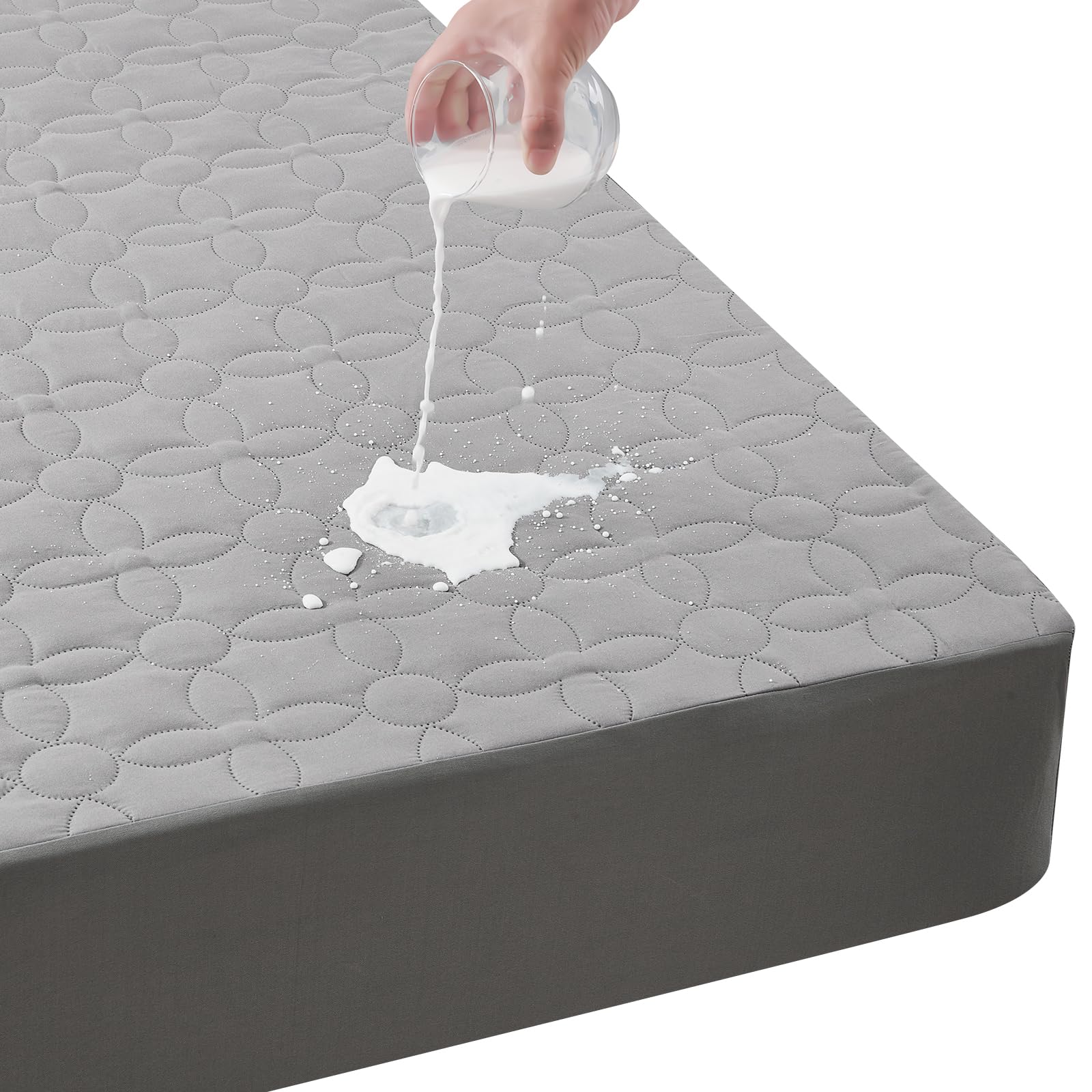 Wodoszczelna nakładka na materac, bezgłośny pokrowiec na materac z głęboką kieszenią (szara, 90 x 200 cm)