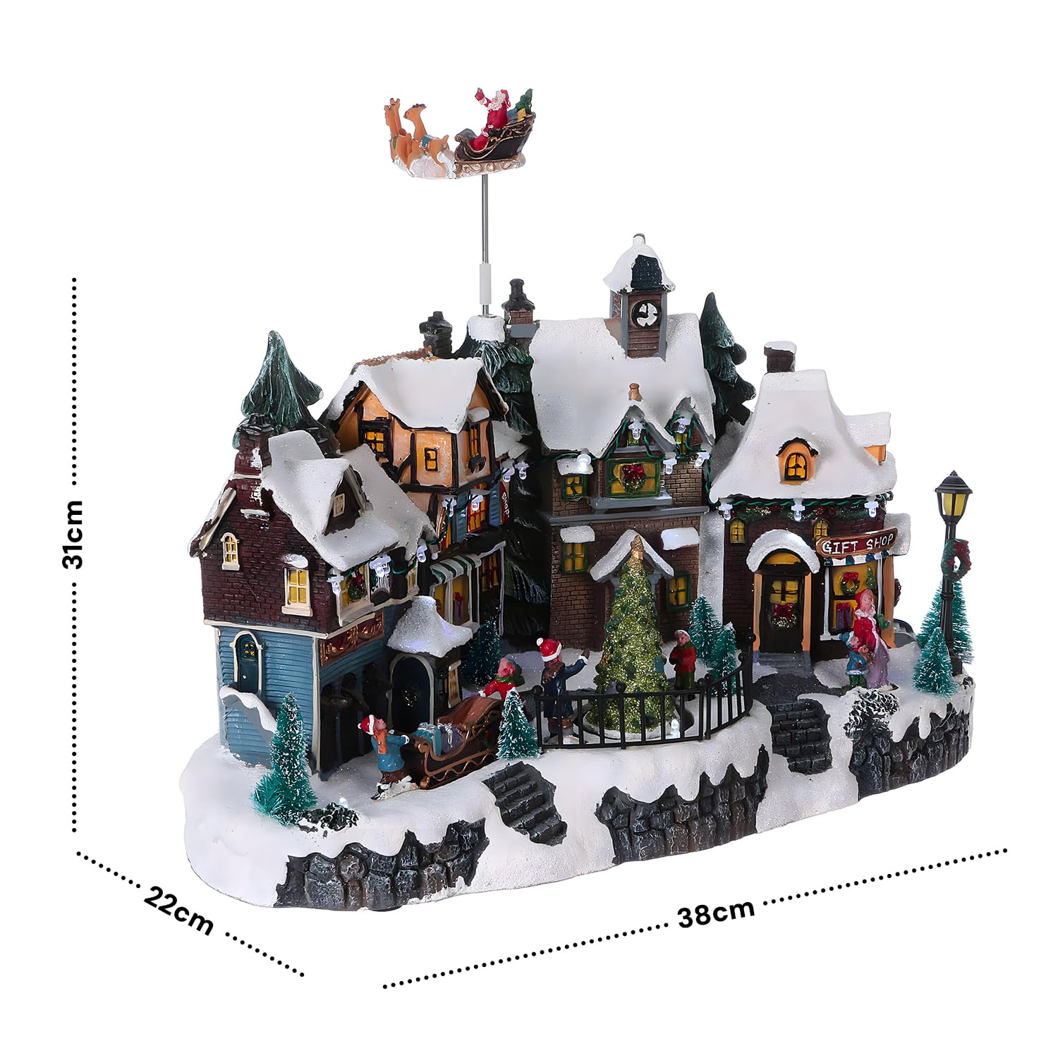 Avilia Villaggio di Natale Animato con Illuminazione LED e Musica Natalizia - Ideale per Decorare in Modo Unico e Moderno la Tua Casa - Realizzato con Materiali Resistenti - 31x38x22cm