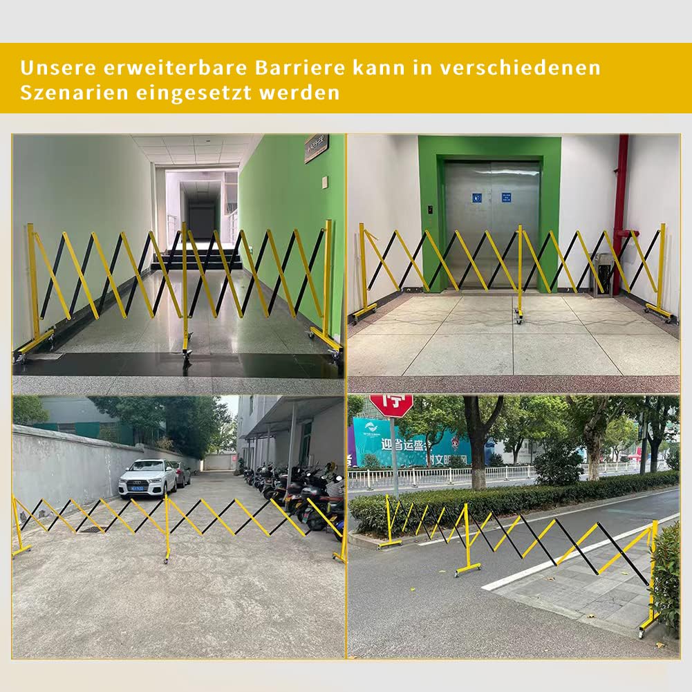 Industrielle Scherengitter Ausziehbar, 5 Meter, Metallbarrikade, leicht zu montierende Absperrkette mit Rollen, Outdoor Mobiles Absperrgitter, Gelbes Und Schwarzes Absperrung