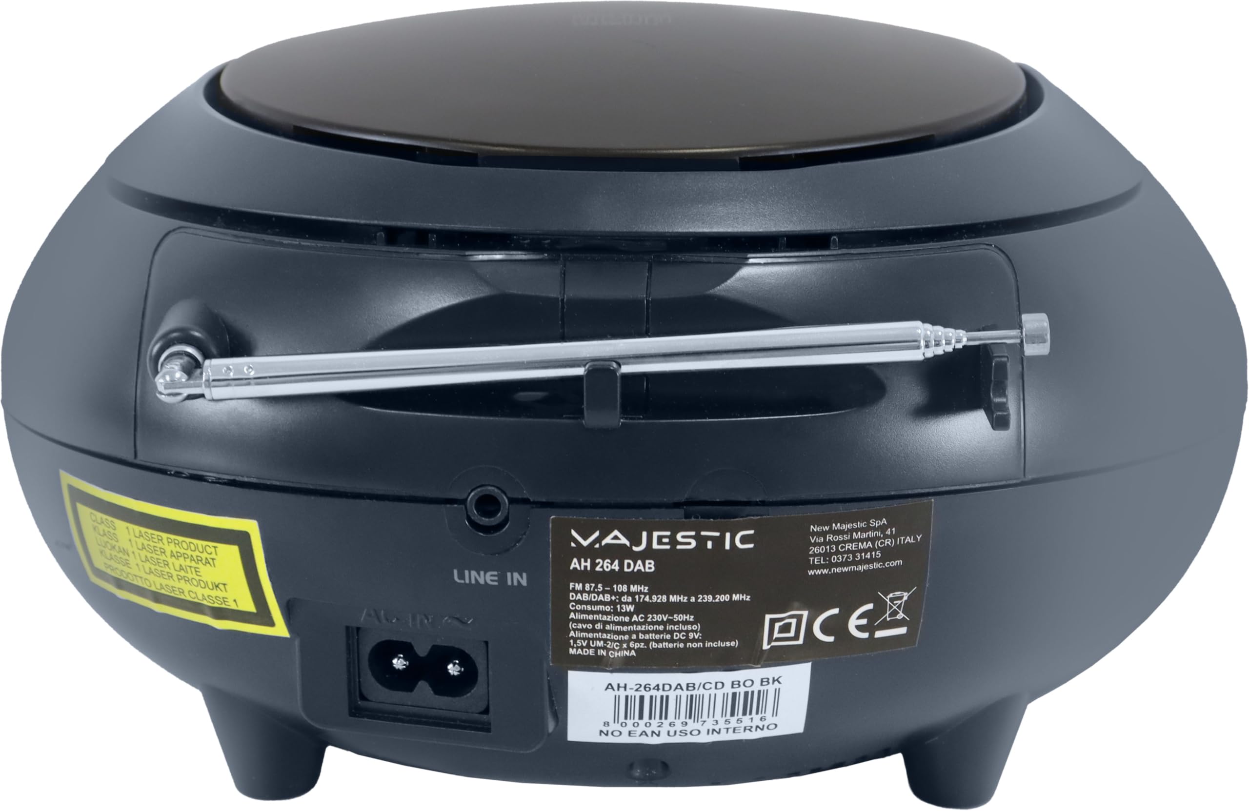 Majestic AH 264 DAB - Boom Box Portatile con Lettore CD, Radio DAB e FM, Ingresso AUX-IN, Nero
