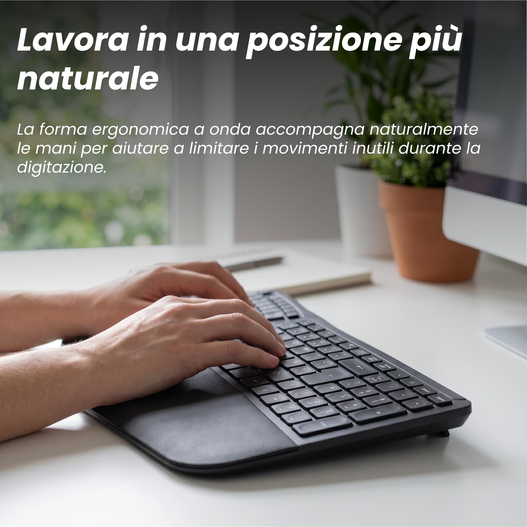 T'nB Ergo Key Pro - Tastiera ergonomica senza fili, doppia connessione | Bluetooth e 2,4 GHz, Poggiapolsi in finta pelle, AZERTY francese, Windows e macOS, nero