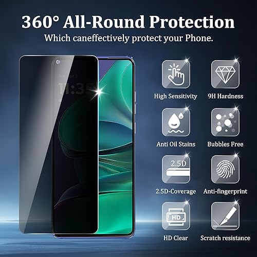 Miniatura 9 de Paquete de 4 protectores de pantalla de privacidad compatibles con Motorola Moto G Stylus 5G con 2 protectores de lente de cámara, dureza 9H,