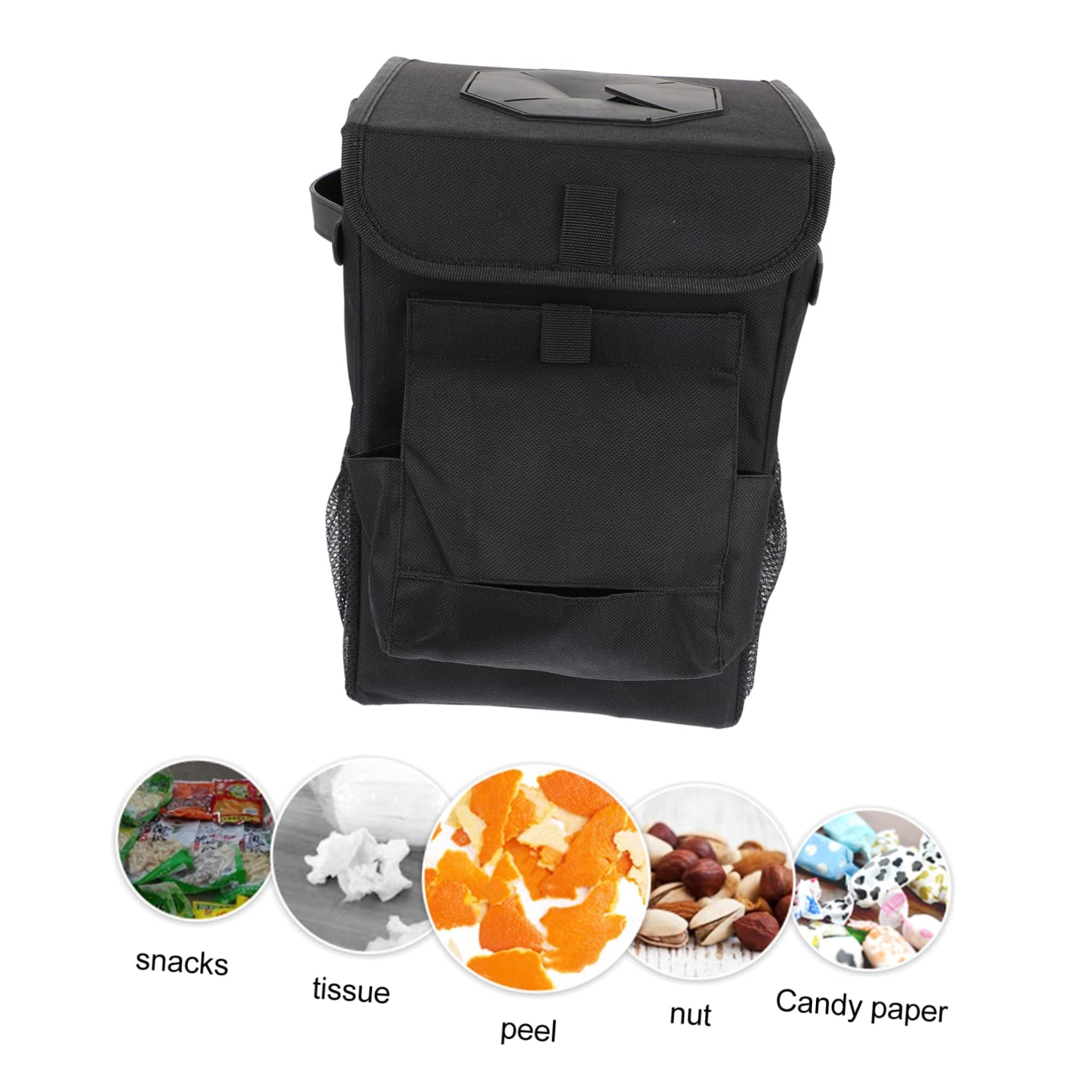 Zerodeko Auto Mülleimer aus Oxford Gewebe, Faltbar und Hängbar, Schwarz | Seitentaschen aus Mesh und Fronttasche, für Konsole oder Vorderen Sitz, für Kinder im Fahrzeug