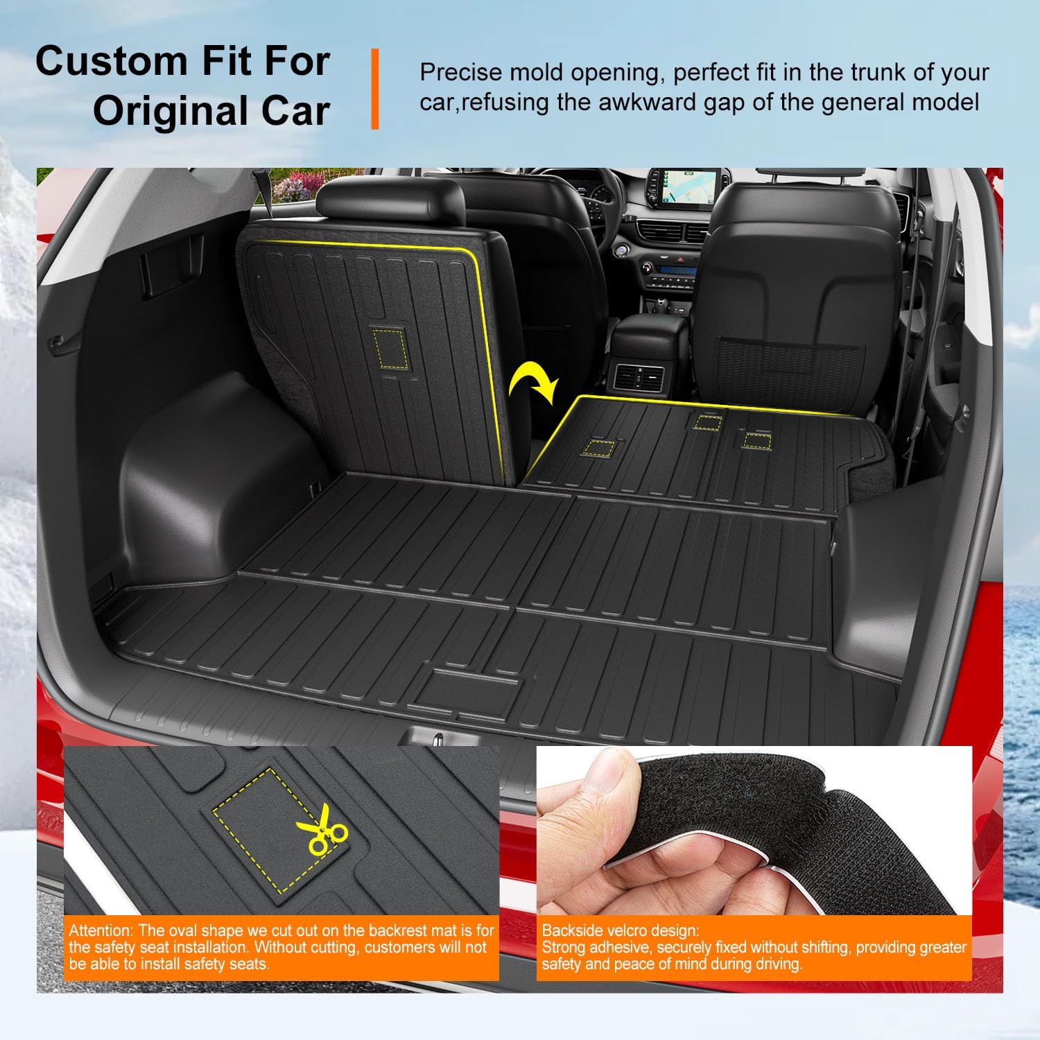 powoq Floor Mat Compatible with 2016-2021 Tucson Floor Liner Cargo Mat TPE Back Seat Protector Trunk Cargo Liner Replacement for 2016 2017 2018 2019 2020 2021 Tucson Accessories