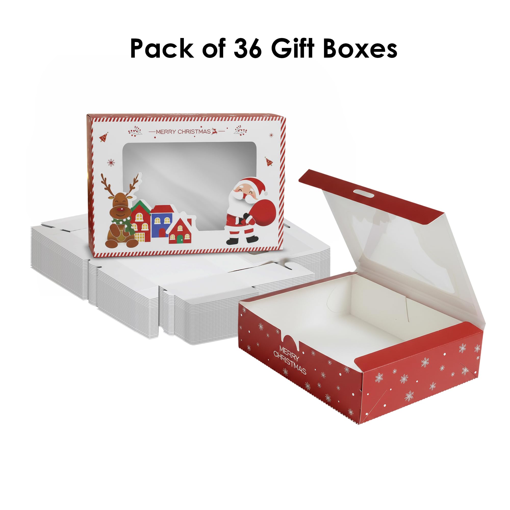 Emartbuy Lot de 36 boîtes cadeau de Noël 16,5 x 11 x 5 cm - Blanc et rouge - Avec couvercle transparent