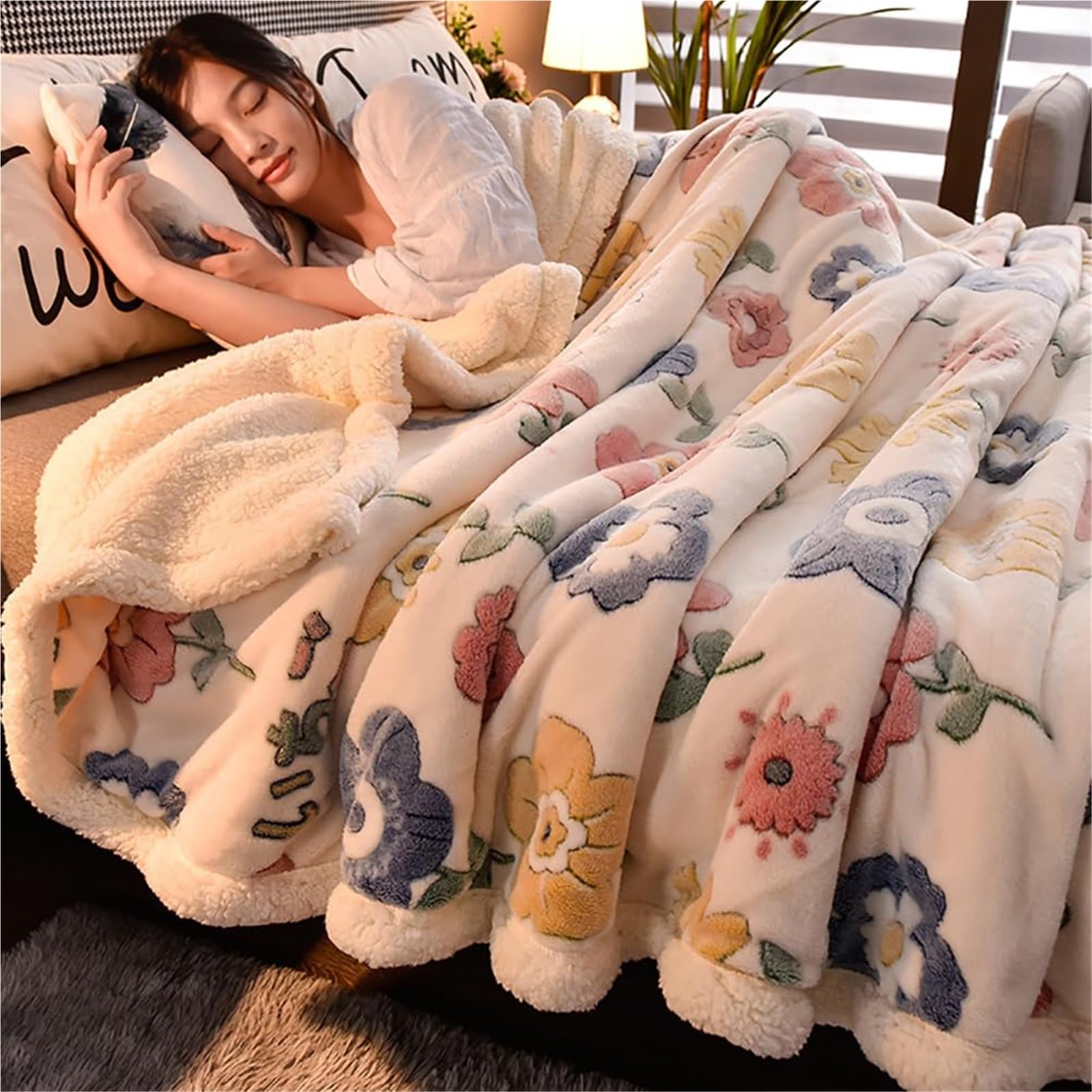 Thickened Anti-Static Nap Blankets, Silky Soft Warm Fleece Plush Blanket,Double-Layer and Machine Washable Cashmere Quilts,Warm Mattresses(Color1,180x200cm)
