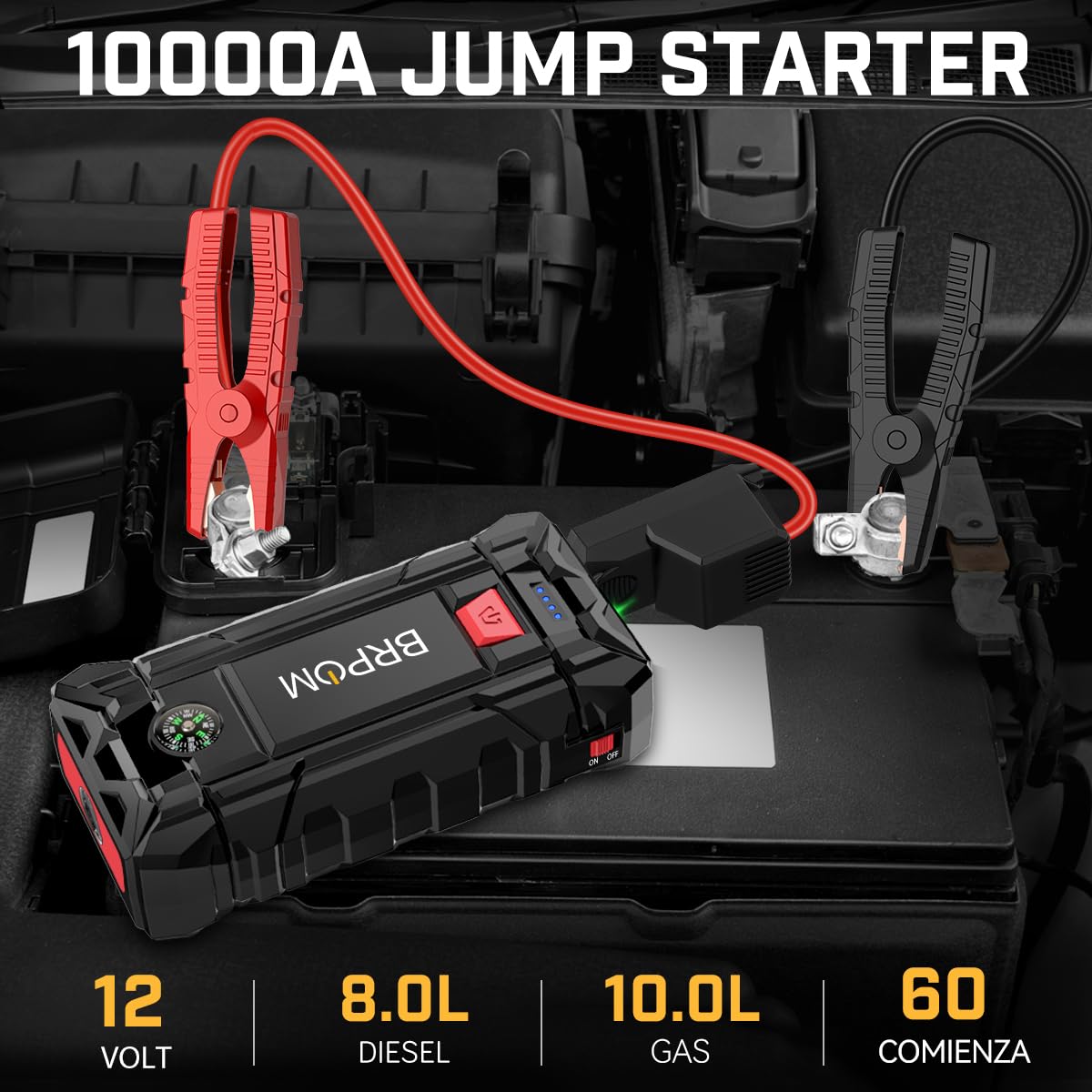 BRPOM Arrancador de Coches 10000A 12V Jump Starter Carga Rápida QC3.0