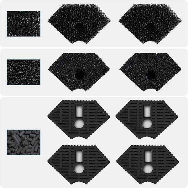 AquaMiracle Turtle Aquarium Filter Replacement Sponge, Turtle Tank Filter Replacement Parts, Including 2 x Coarse Sponge, 2 x Fine Sponge & 4 x Activated Carbon, for 10-40 Gallon