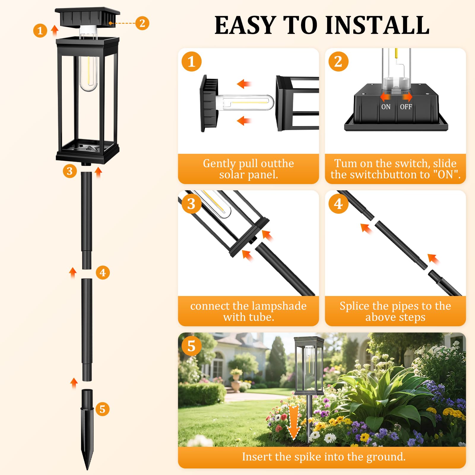 8 Stück Solar Wegeleuchten für den Außenbereich, IP65 wasserdichte weiße LED, langlebige Landschaftsbeleuchtung für Garten, Gehweg, Rasen, Hof