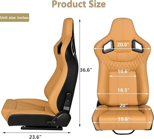 Miniatura 3 de Asientos universales para carreras, cuero de PVC beige, reclinable, con doble deslizador, asiento inferior bajo (no incluye soporte de asiento)