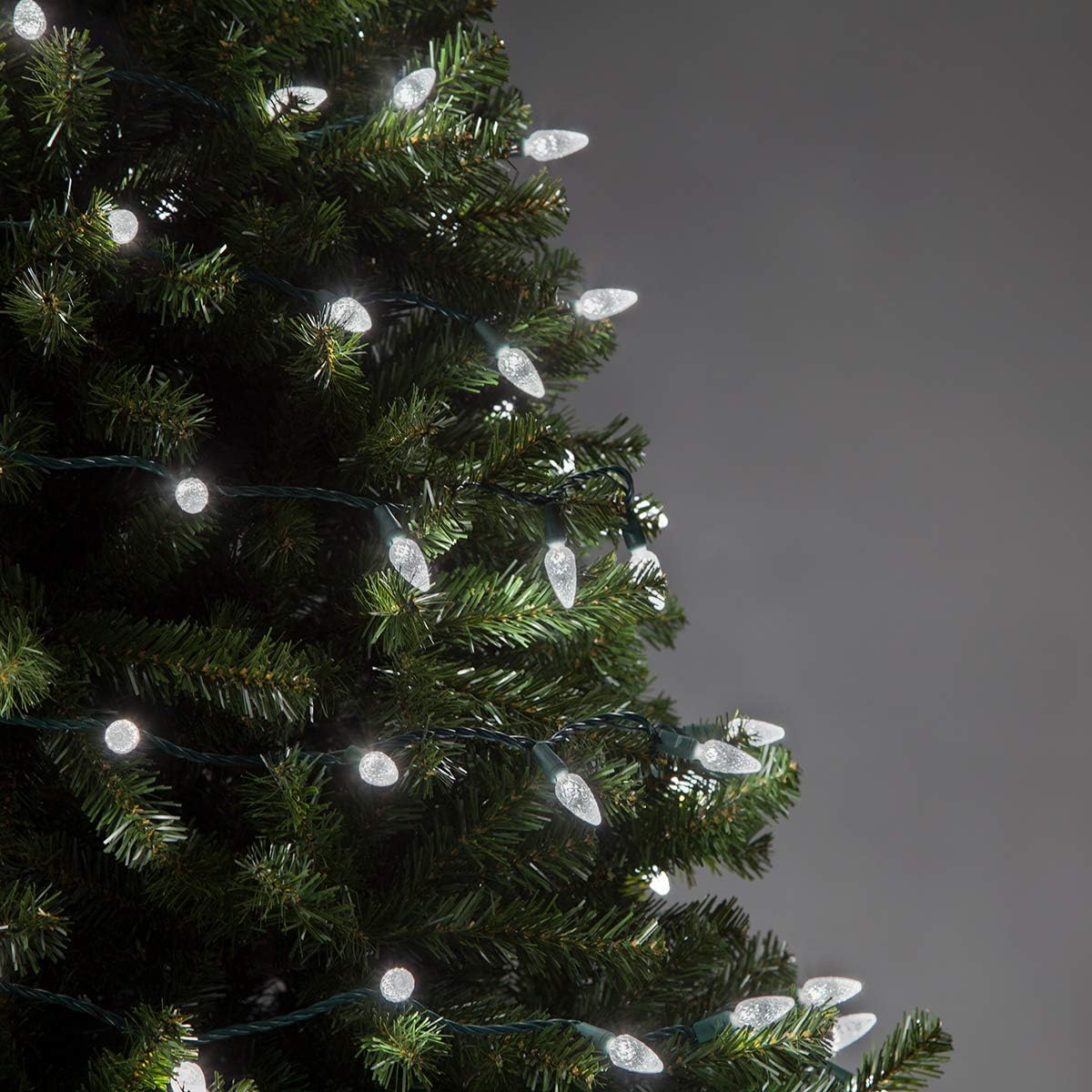 24 ft 70 Count C6 LED Cool White Christmas Lights, Green Wire Indoor/Outdoor Commercial Grade String for Holiday and Tree Lighting