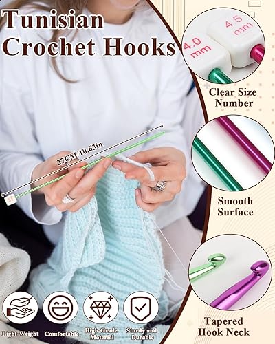 Miniatura 6 de Aelike - Kit de ganchillo para principiantes y niños, kit de ganchillo fácil de aprender a tejer con hilos, ganchos de ganchillo tunecinos,