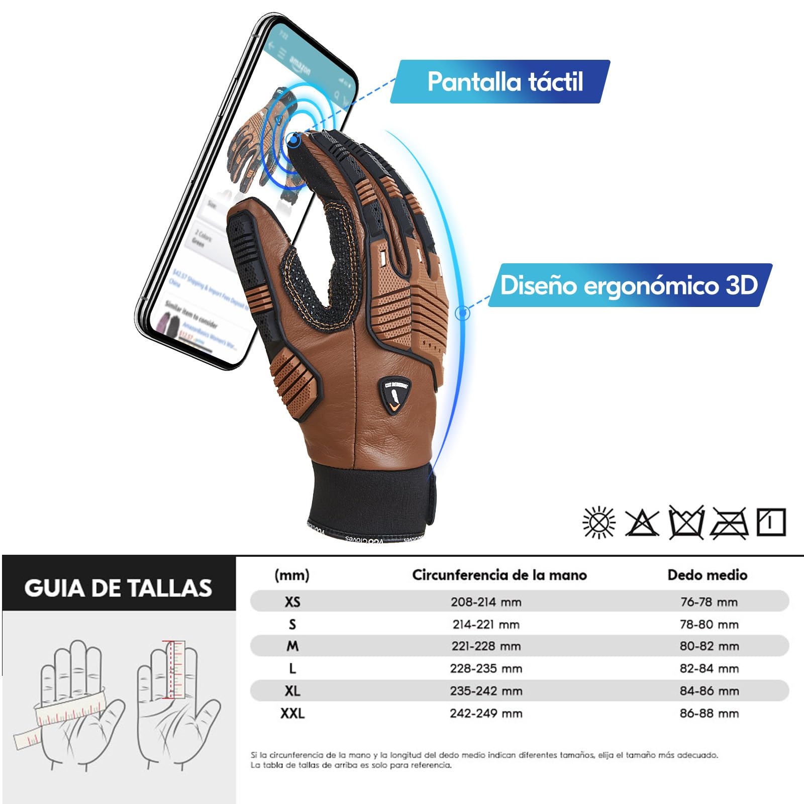 Vgo... Guantes de Trabajo Antichoque Anticortes EN388 Nivel C A3, Guantes Hombre Resistentes al Corte 360° para Cortar Motosierra Policiales Vigilante Antivibración
