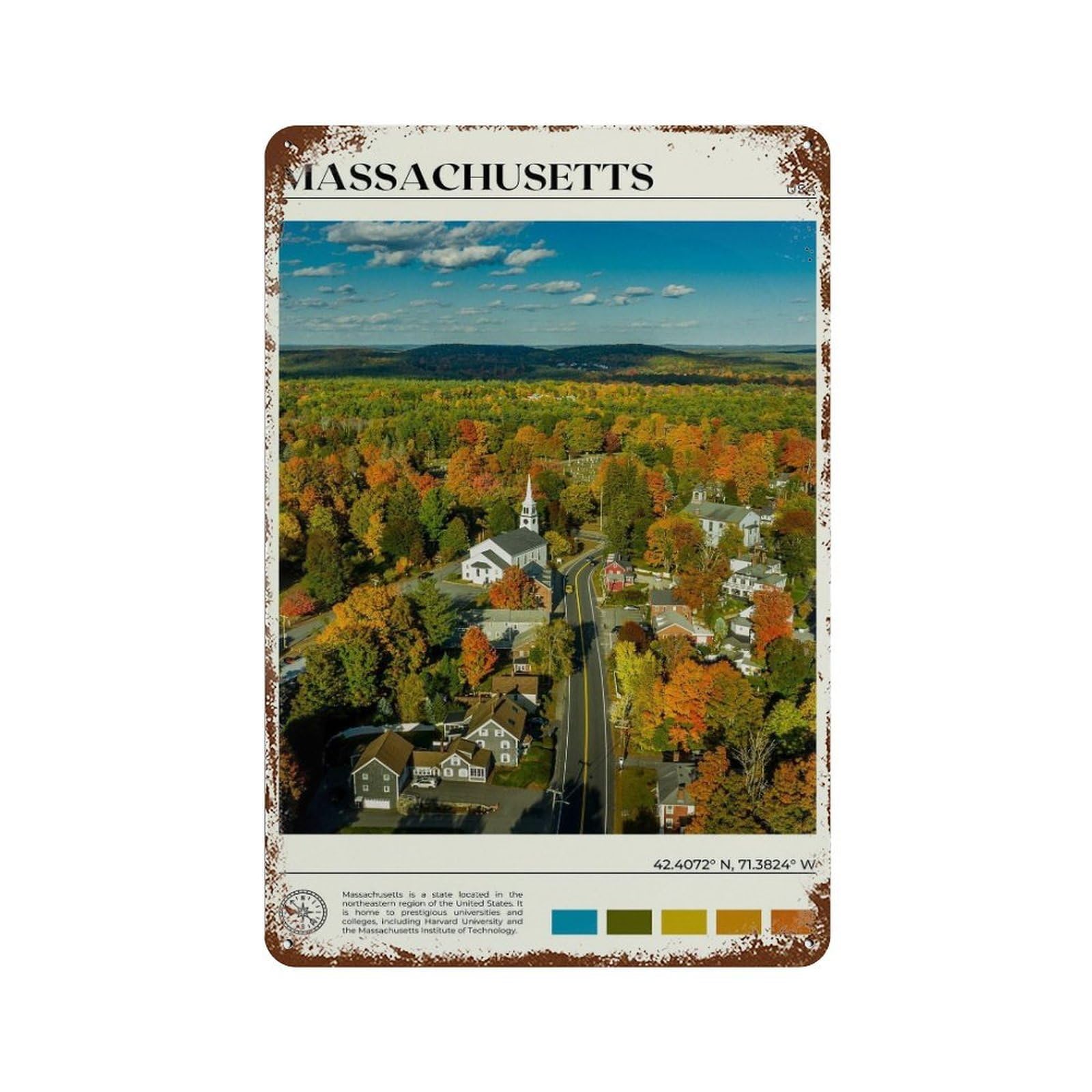 xiaoxiaoshen Real Photo Massachusetts Decor USA Wall Decor Art Metal Tin Poster Modern Home Decor Art Home Bar Shop Decorations Vintage Sign 30x20cm
