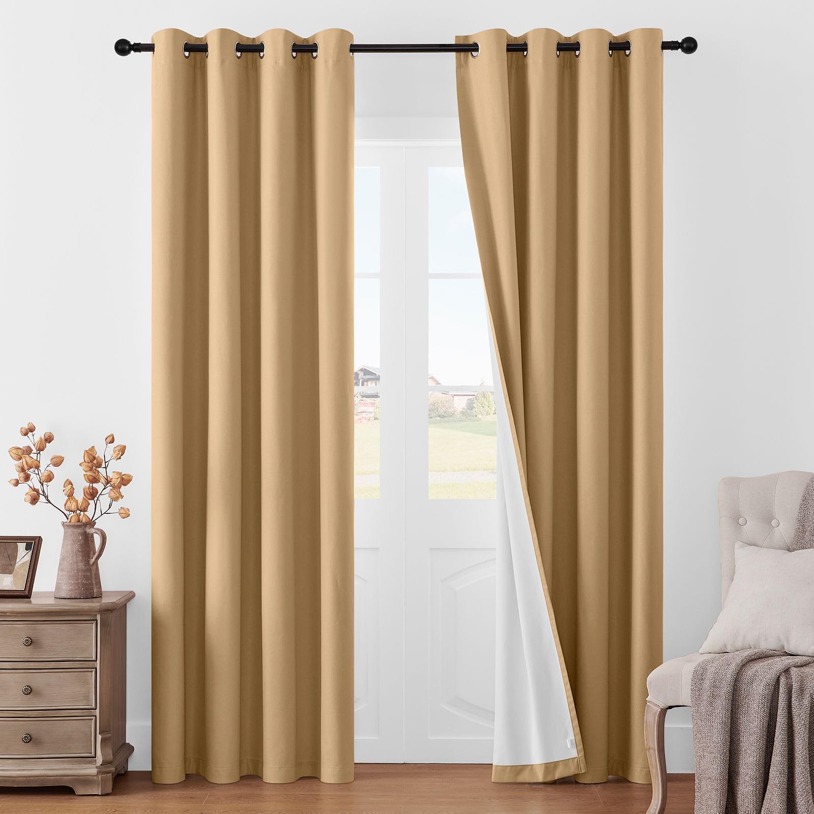 Joydeco 100% Blackout Curtains - Thermal Insulated, 84" Long, Grey, 2 Panels