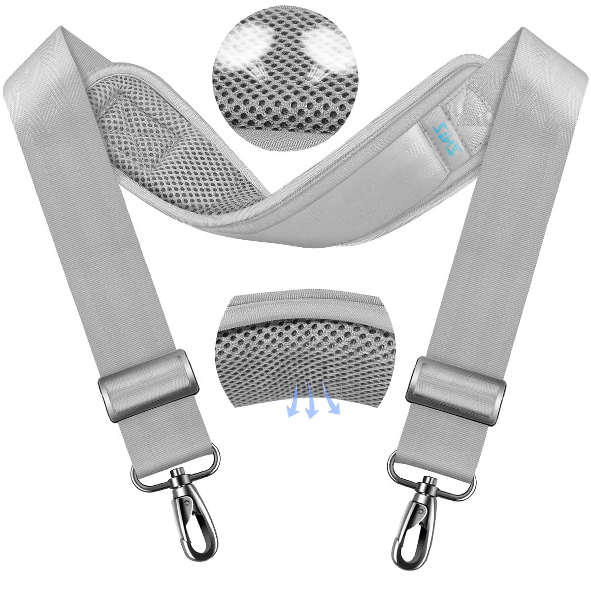 ZINMARK Shoulder Strap 59 inch, Extra-Thick Fixed Cushion Pad and Dual Clasps Universal Replacement Strap for Bags, Camera, Crossbody，Lawn mower -Gray