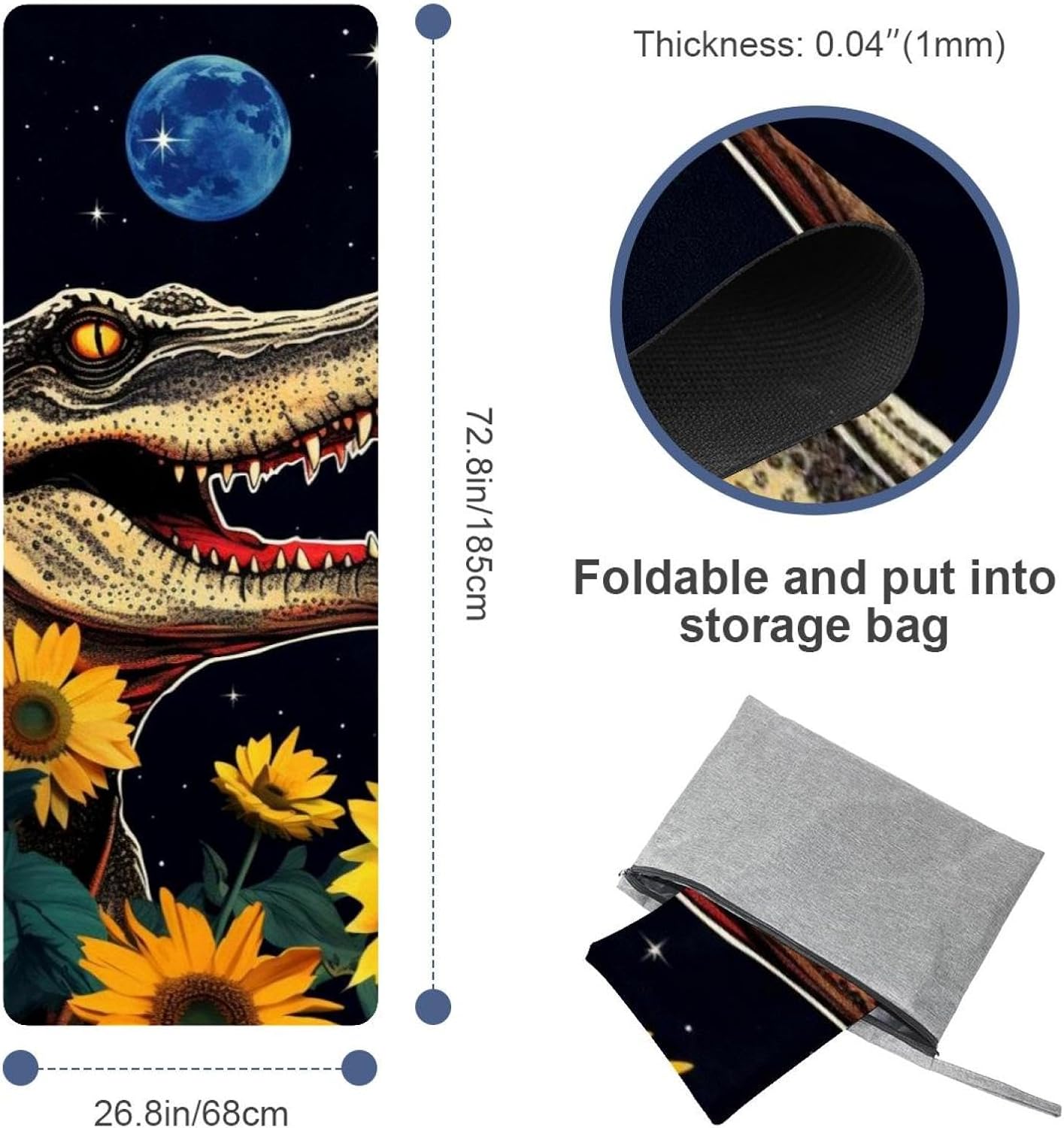 Yoga Towel, Crocodile Star Sunflower Non Slip Sweat Absorbent Hot Yoga Mat Towel for Hot Yoga, Pilates and Fitness - 72.8" x 26.8"