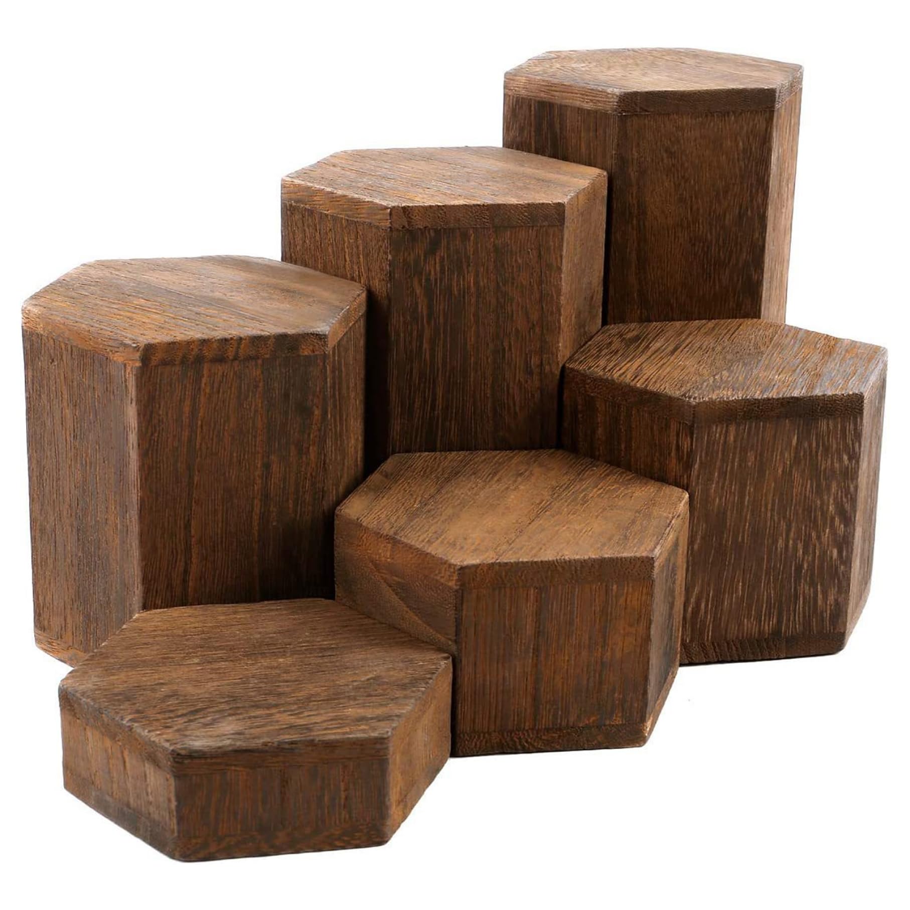6 Soportes de exhibición hexagonales de Madera, Base Hexagonal para Joyas, perfumes, Figuras, Gafas, Almacenamiento de Escritorio y Organizador de exhibición, marrón