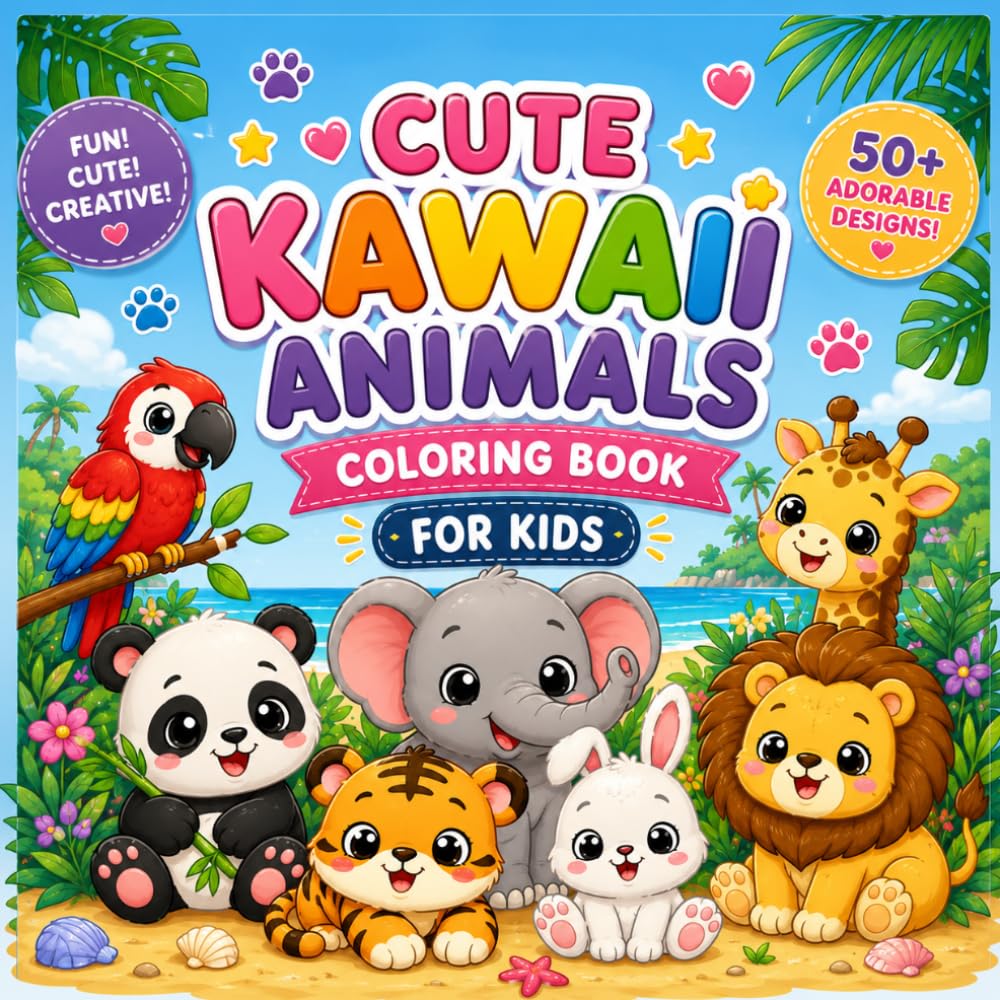Cute Kawaii Animals Coloring Book for Kids: 40 Adorable Animals to Color and Enjoy