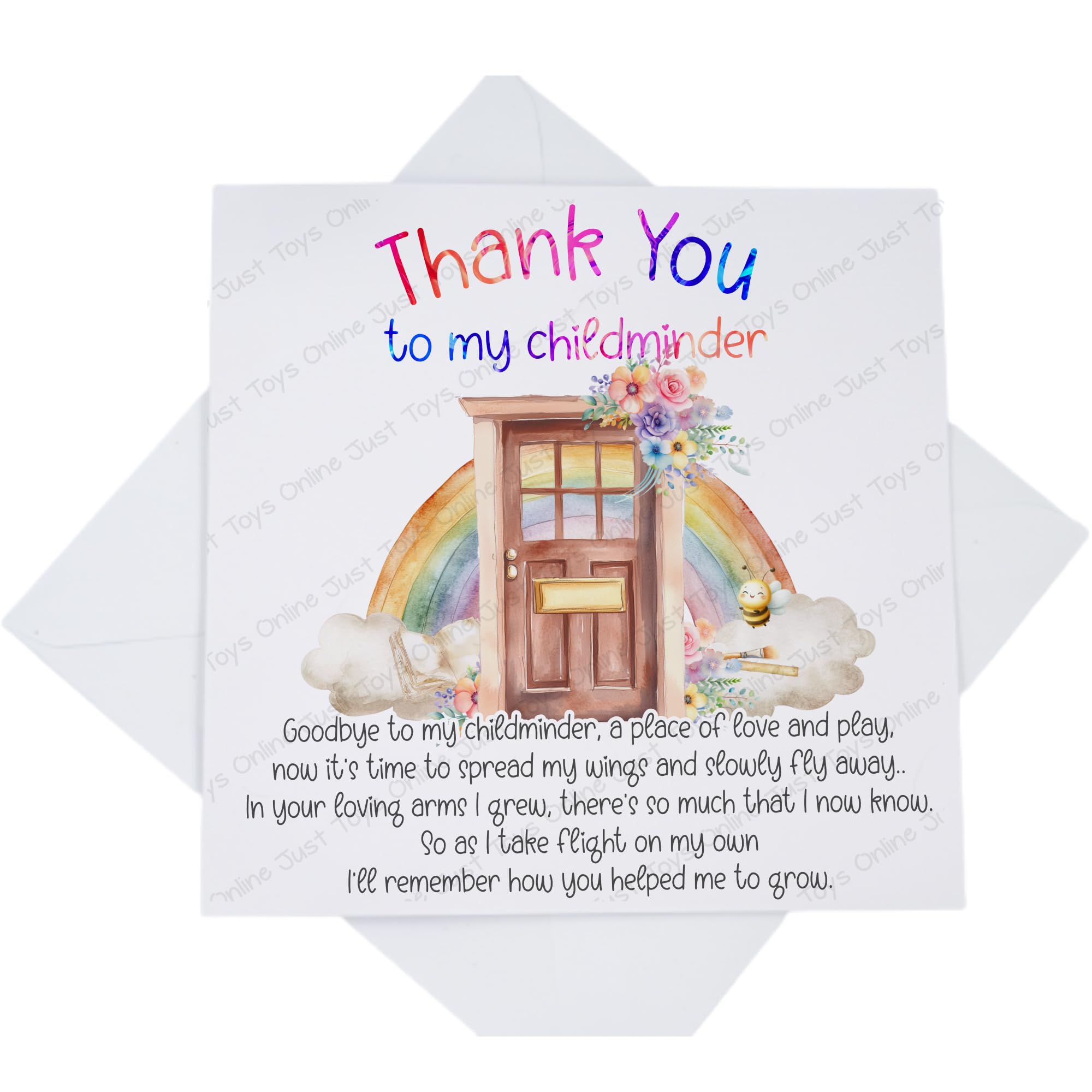 Childminder Thank You Card, Childminder Leaving End of Term Appreciation Card with Poem Verse, Rainbow Door
