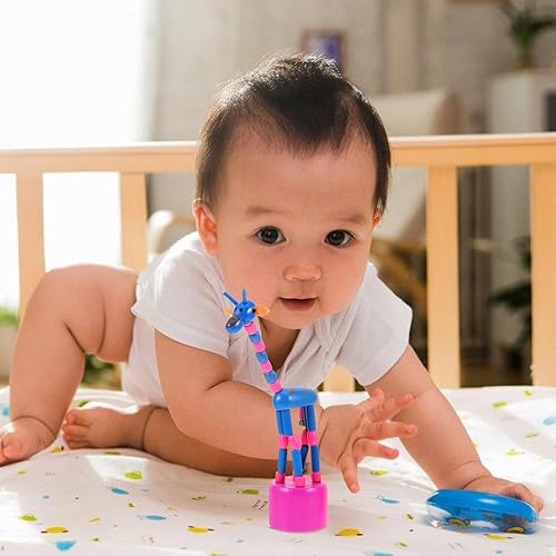 Miniatura 3 de STOBOK Juguete de figura de jirafa de madera, 5 marionetas de empuje de pulgar de jirafa, marionetas de dedo mecedoras para bailar, juguetes para