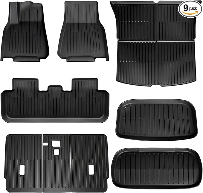 Product: 2025-2026 New Tesla Model Y Juniper Floor Mats | Custom Fit All-Weather 9-Piece Set Includes Cargo Mat | Seat Back Cover Protector | Trunk Mats Accessories