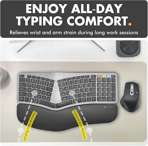 Miniatura 4 de X9 Combo ergonómico de teclado y mouse inalámbrico (2.4 G+BT) - Cómodo teclado inalámbrico ergonómico Bluetooth dividido y mouse con reposamuñecas y