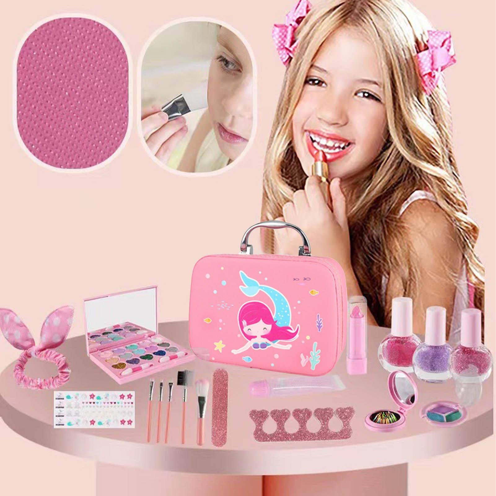 Keptfeet 4 Giocattoli Cosmetici per Ragazze | Kit per Trucco per Bambini | con Pennello per Trucco Rossetto | Set di Giochi per Trucchi Finti Regali per Natale, Ringraziamento, Compleanno
