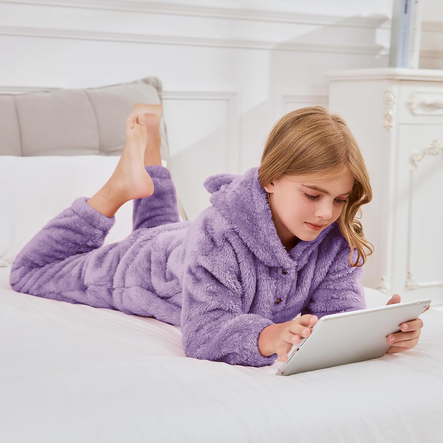 Flygo Girls 2 Piece Fuzzy Pants Sets Bear Ear Sweatshirt Hoodie Fleece Sweatpants Kids Fluffy Clothing Sets with Pockets - Image 6