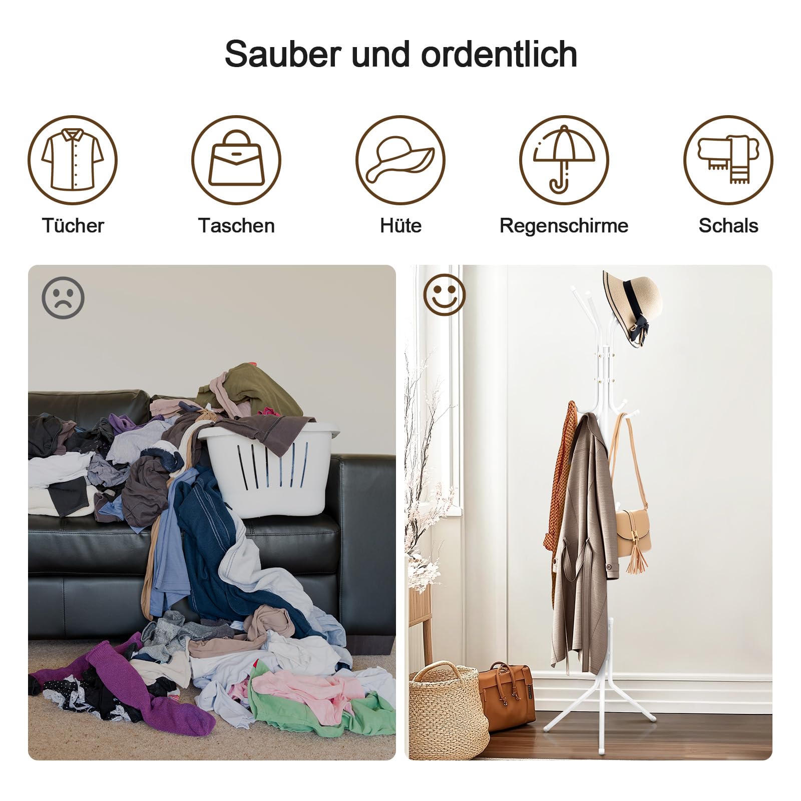 Youyijia Loft Garderobenständer Free-Standing Coat Stand Aus Metall Moderner Jackenständer in Baumform für Flur Schlafzimmer Büro 12 Haken 175 cm Hoch Stabil Matt Weiß