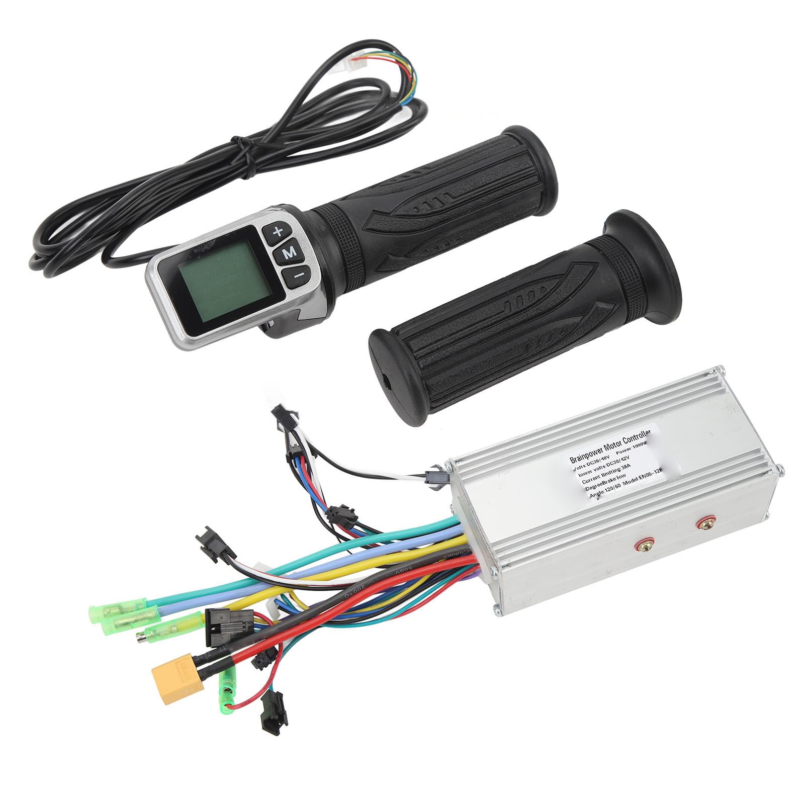 BuyWeek Kit de Contrôleur de Moteur sans Balais pour Vélo Électrique, 36V 48V 1000W 38A Contrôleur à Onde Sinusoïdale et Poignée d'Accélérateur Torsion 124DX avec Panneau LCD