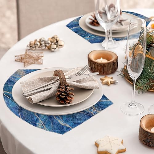 Miniatura 7 de Juego de 5 manteles individuales de mesa redonda con textura de mármol azul, lavables, resistentes al calor, para decoración de cocina, restaurante