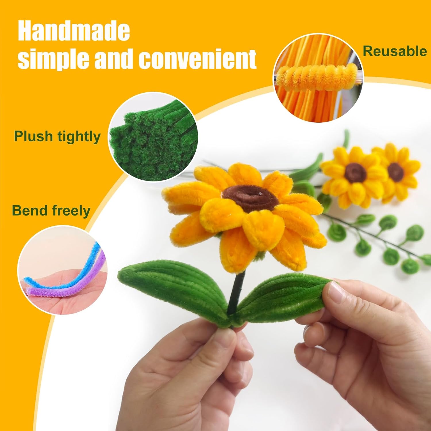 Pipe Cleaners,DIY Flower Bouquet Kit700pcs (Orange,Green,Brown) Sunflower Chenille Stems Kit, Flower Making Craft Materials(32Flowers),Art and Craft Supplies
