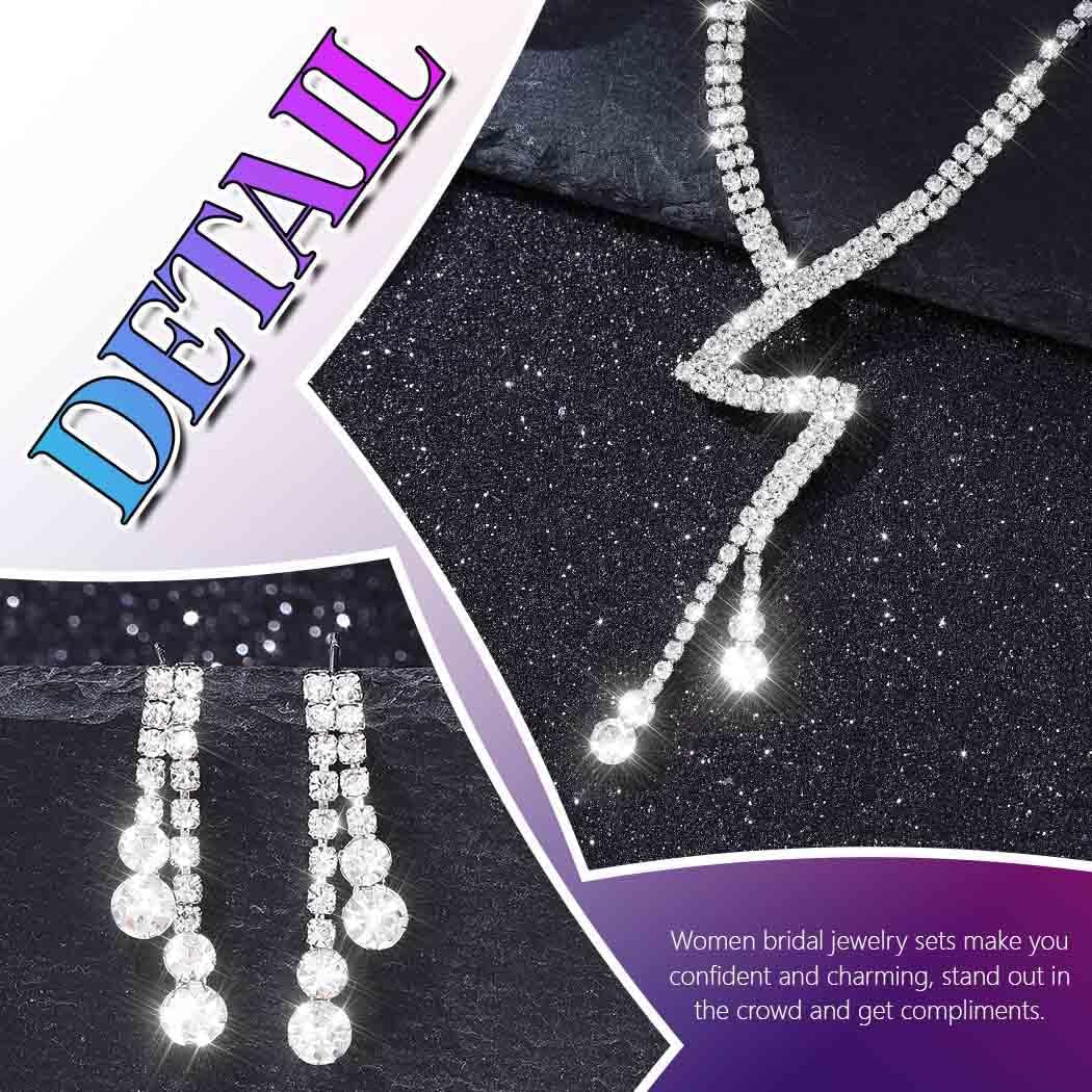 Sixexey Prom Jewelry Set Silver Wedding Necklace Earrings Rhinestone Bridal Costume Neck Jewelry for Women - Image 6