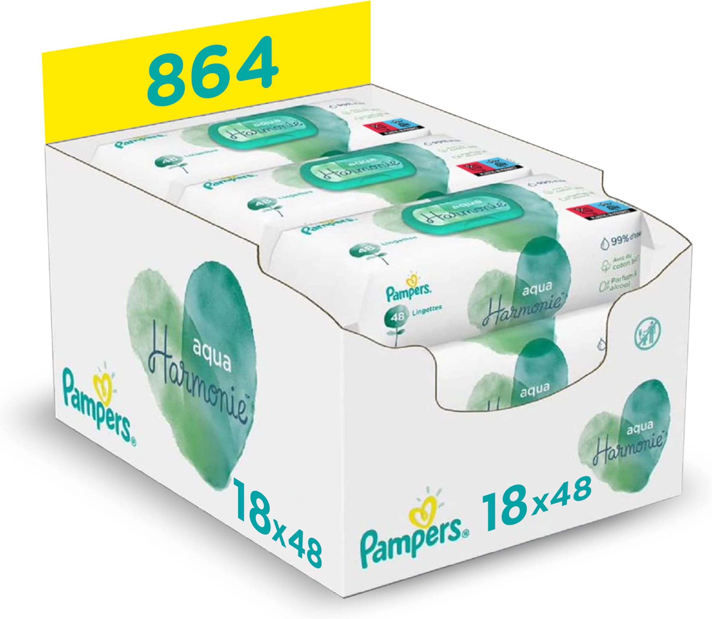 Aqua Harmony Wipes, Made of 99% Pure Water and Fragrance Free and Alcohol-Free (864 Wipes)