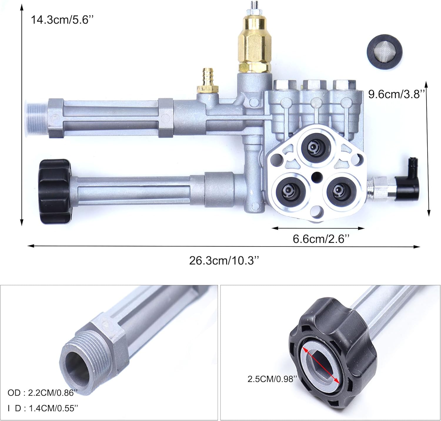 Pressure Washer Pump Head Assy Aluminum AR42518 AR43061 AR42940 Compatible with Troy Bilt RMW SRMW Series Pumps RMW2.2G24 2G23B 2G24 2G20 2G25 SRMW2.2G26