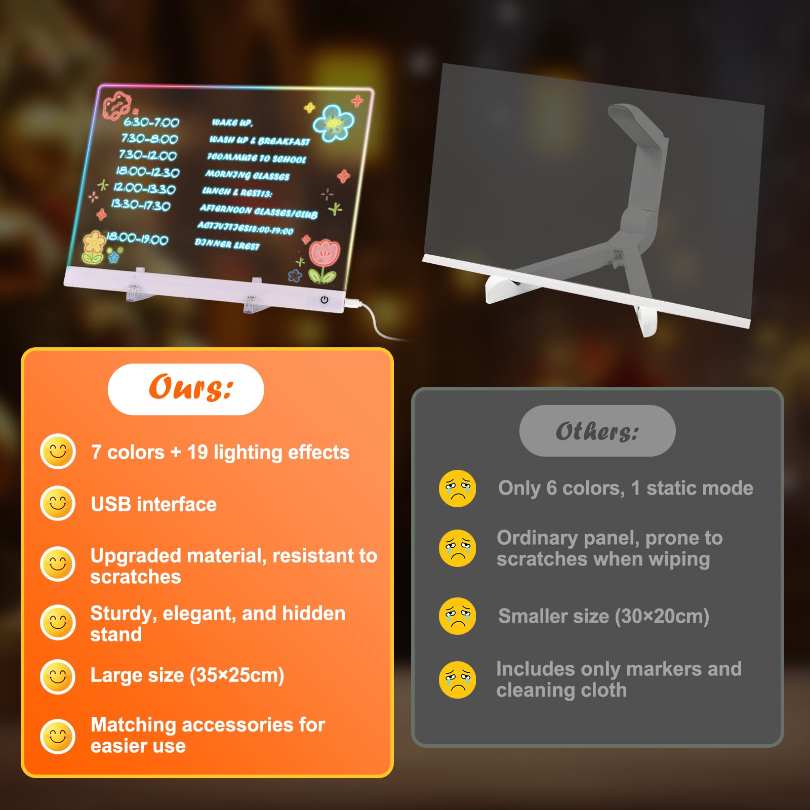 LED Zeichenbrett Kinder 35x25cm, Acryl LED Maltafel mit 13 Farben & 6 Modi, Leuchtzeichentafel mit 7 Bunte Marker & Pausheft, Kreatives Geschenk für Mädchen Jungen